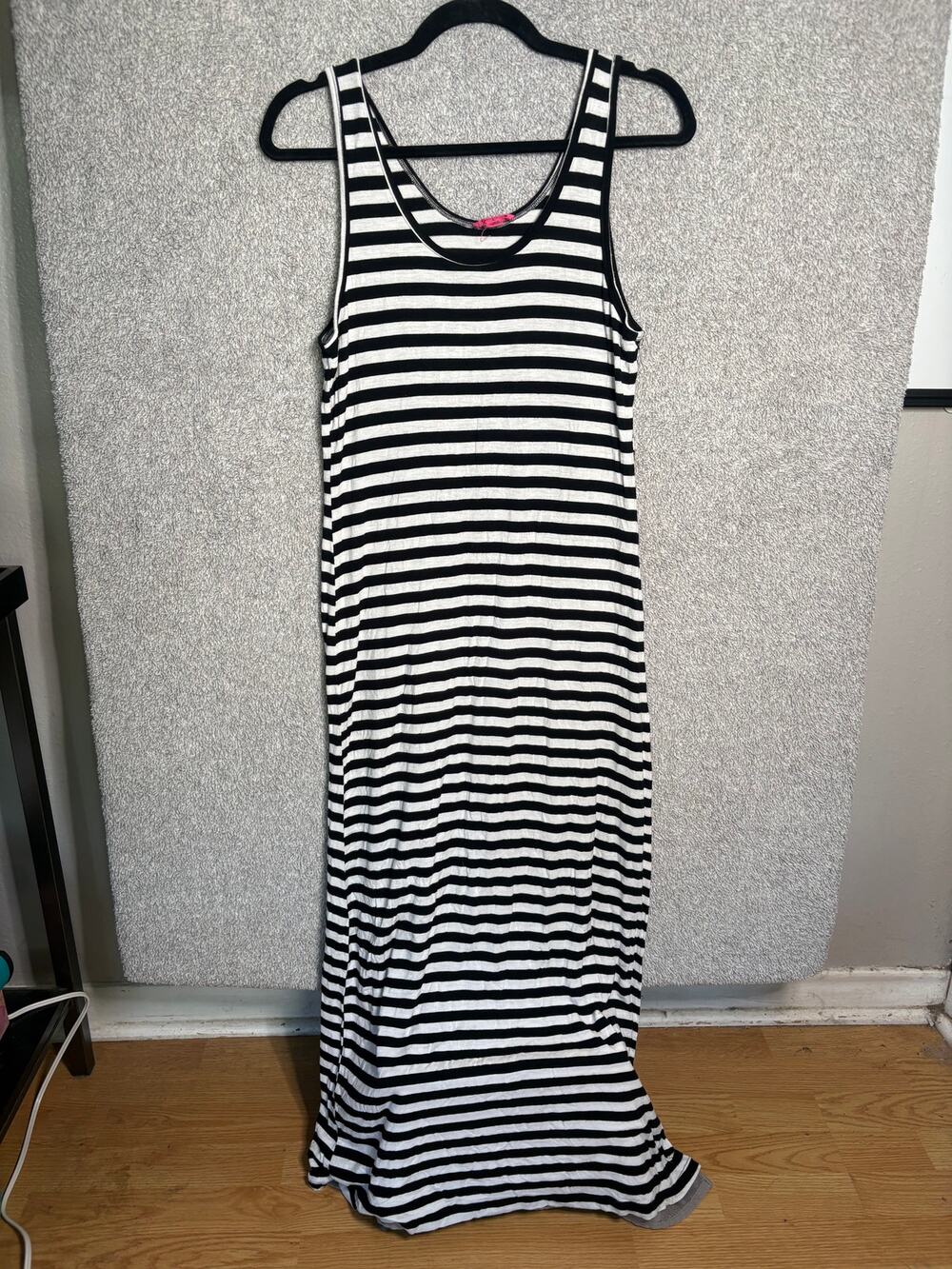 Zenana L Black White Striped Sleeveless Maxi Dress Stretch